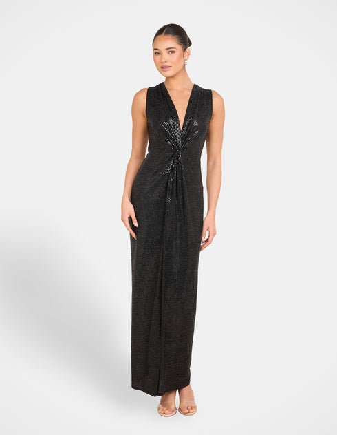 Zali Plunge Metallic Gown